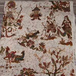 Bali Batiks By Hoffman Hindu Art Hunter Deer Man Woman Trees 44" x 94"